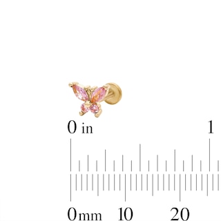 Yellow Ion-Plated CZ Pink and White Duo, Butterfly and Flower Cartilage Earring Set - 16G 1/4"