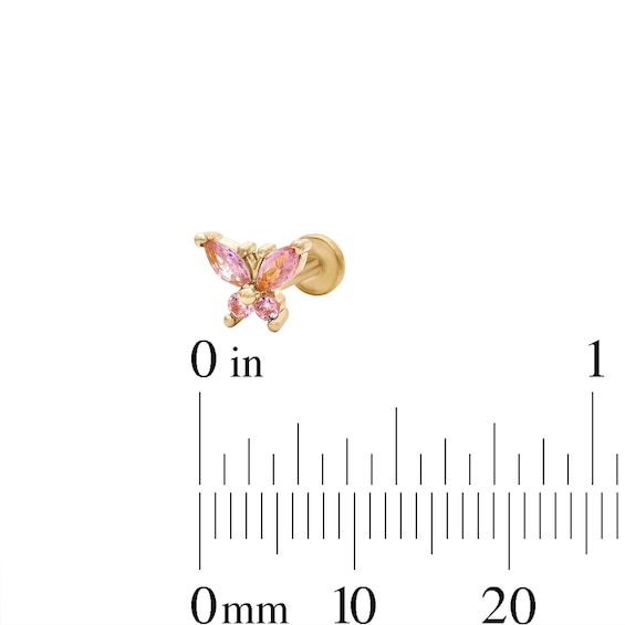 Yellow Ion-Plated CZ Pink and White Duo, Butterfly and Flower Cartilage Earring Set - 16G 1/4"