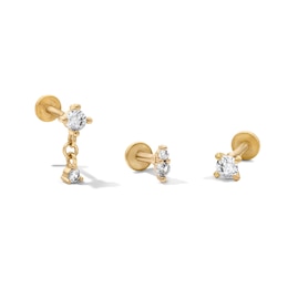 Yellow Ion-Plated Dangle, Duo and Solitaire CZ Cartilage Earring Set - 16G 1/4"