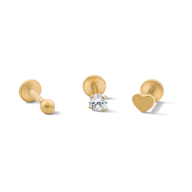 Main Image 1 of Yellow Ion-Plated CZ Cartilage Stud Set - 18G 1/4"