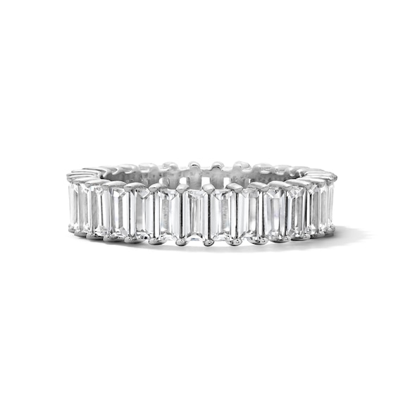 Solid Sterling Silver CZ Emerald Eternity Band - Size 7