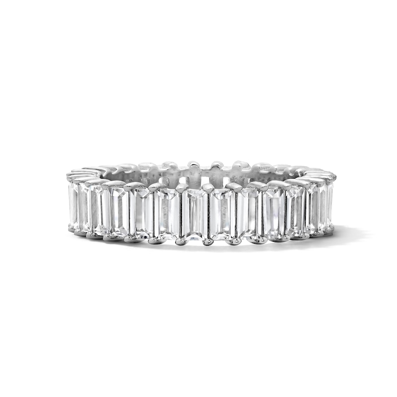 Main Image 1 of Solid Sterling Silver CZ Emerald Eternity Band - Size 7