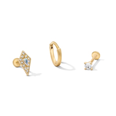 Yellow Ion-Plated CZ Kite, Clicker Hoop and CZ Solitaire Cartilage Earring Set – 16G, 18G