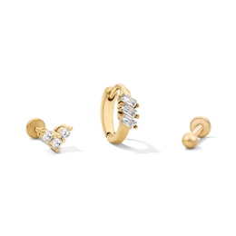 Yellow Ion-Plated CZ Trio, Clicker Hoop and Ball Cartilage Earring Set - 16G