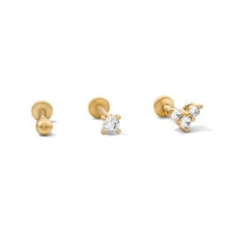 Yellow Ion-Plated Ball, CZ Solitaire and Trio Cartilage Earring Set - 16G 1/4"
