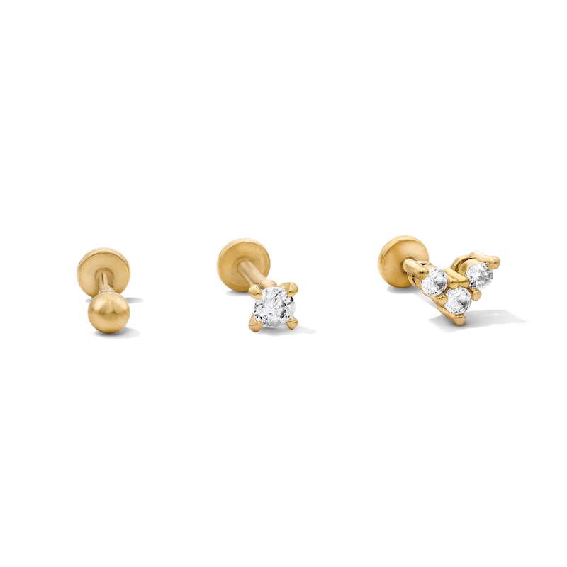 Main Image 1 of Yellow Ion-Plated Ball, CZ Solitaire and Trio Cartilage Earring Set - 16G 1/4"