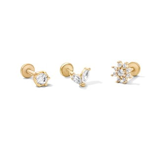 Yellow Ion-Plated CZ Hexagon, Marquise Duo and Flower Cartilage Earring Set - 16G 1/4"