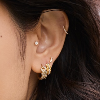 10K Solid Gold 1/8 CT. T.W. Lab-Grown Diamond Three Stone Bar Studs