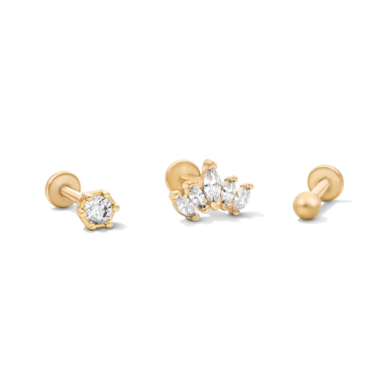 Main Image 1 of Yellow Ion-Plated CZ Hexagon, Crown and Ball Cartilage Earring Set - 16G 1/4"