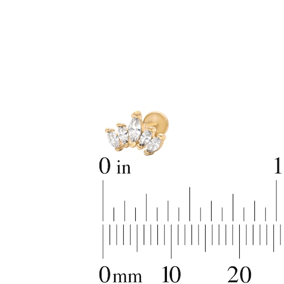 Yellow Ion-Plated CZ Hexagon, Crown and Ball Cartilage Earring Set - 16G 1/4"