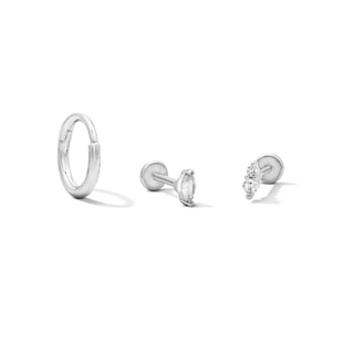 Semi-Solid Stainless Steel Clicker Hoop, CZ Marquise and Round Duo Cartilage Earring Set - 18G