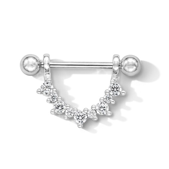 Solid Stainless Steel CZ Shield Barbell - 14G 11/16"