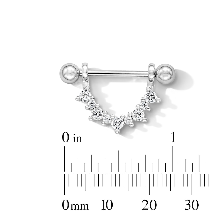 Main Image 2 of Solid Stainless Steel CZ Shield Barbell - 14G