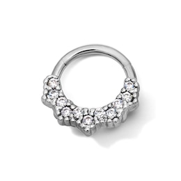 Semi-Solid Stainless Steel CZ Beaded Frame Hoop - 16G 5/16"