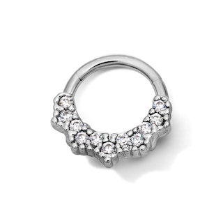 Semi-Solid Stainless Steel CZ Beaded Frame Hoop - 16G 5/16"