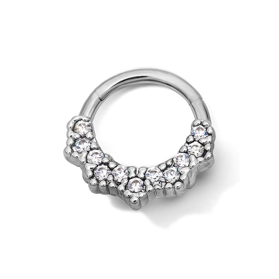 Semi-Solid Stainless Steel CZ Beaded Frame Hoop - 16G 5/16"