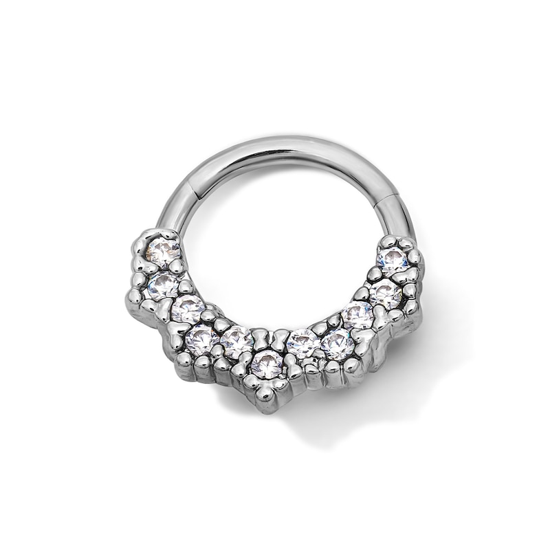 Main Image 1 of Semi-Solid Stainless Steel CZ Beaded Frame Hoop - 16G 5/16"