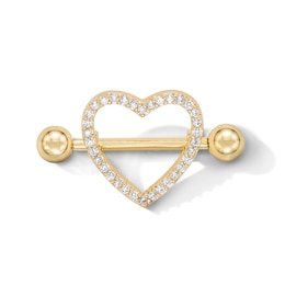 Yellow Ion-Plated CZ Heart Shield Barbell - 14G