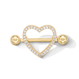 Yellow Ion-Plated CZ Heart Shield Barbell - 14G 11/16"