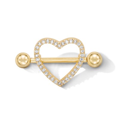 Yellow Ion-Plated CZ Heart Shield Barbell - 14G 11/16"