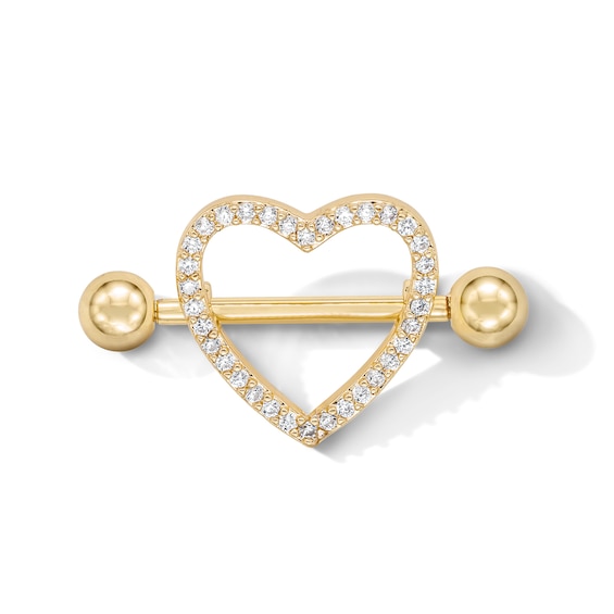Yellow Ion-Plated CZ Heart Shield Barbell - 14G 11/16"