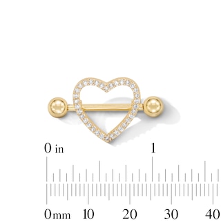 Yellow Ion-Plated CZ Heart Shield Barbell - 14G 11/16"
