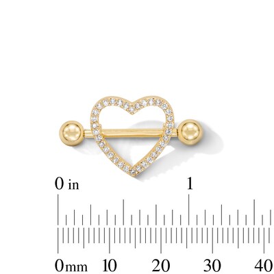 Yellow Ion-Plated CZ Heart Shield Barbell - 14G 11/16"