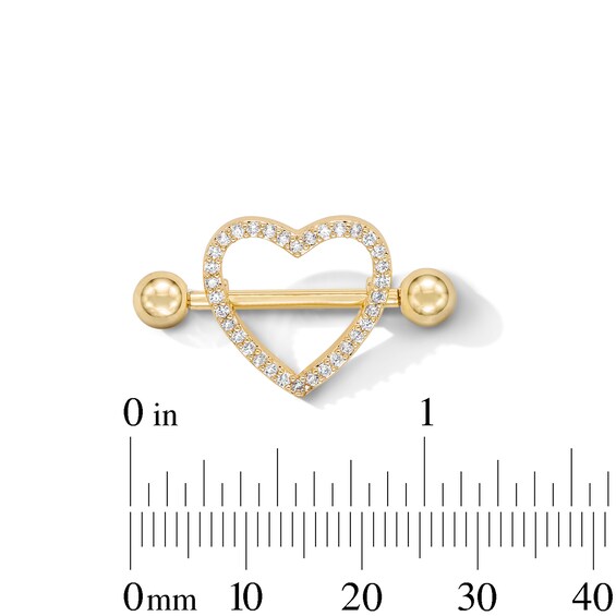 Yellow Ion-Plated CZ Heart Shield Barbell - 14G 11/16"