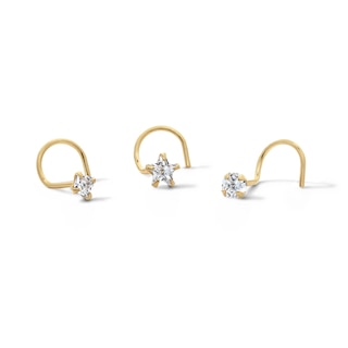 Yellow Ion-Plated CZ Square, Round and Star Screw Nose Stud Set – 22G 5/8"
