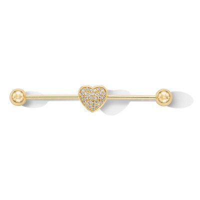 Yellow Ion-Plated CZ Heart Industrial Barbell - 14G 11/16"