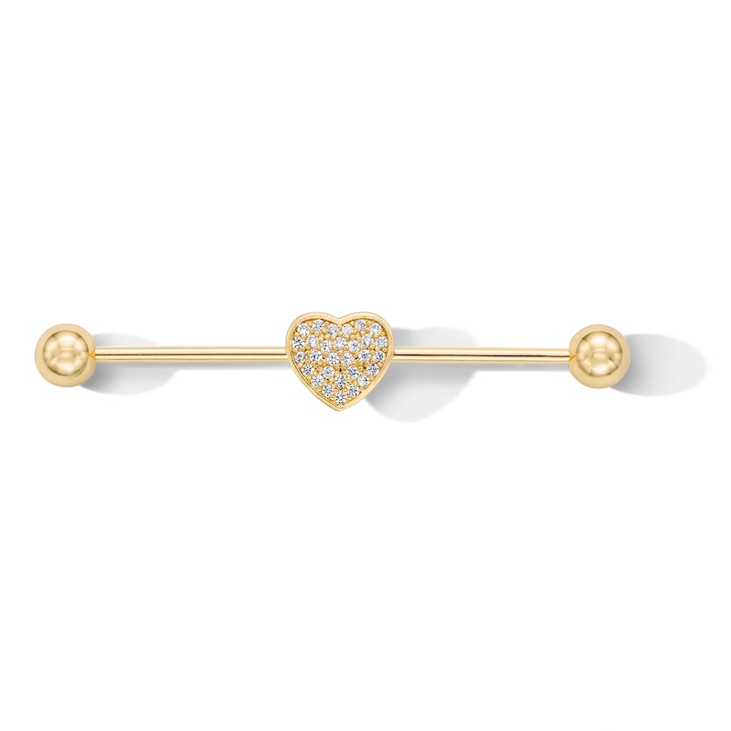 Main Image 1 of Yellow Ion-Plated CZ Heart Industrial Barbell - 14G