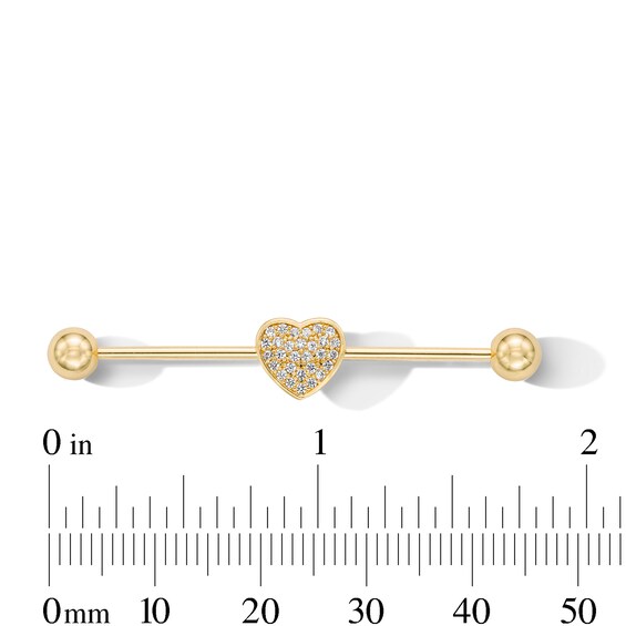 Yellow Ion-Plated CZ Heart Industrial Barbell - 14G 11/16"