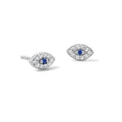 Solid Sterling Silver CZ Blue and White Evil Eye Studs