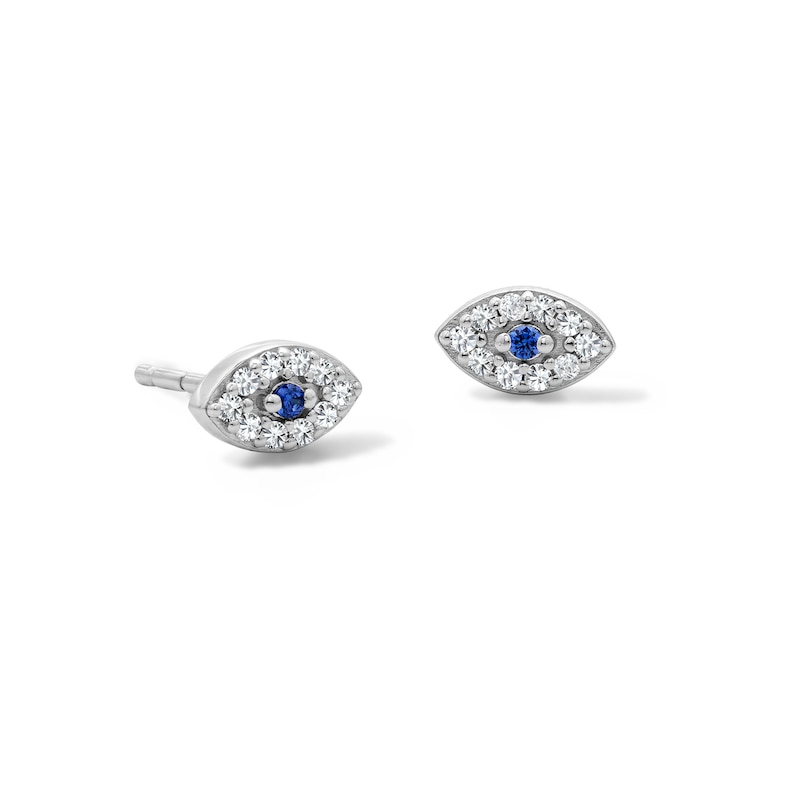Main Image 1 of Solid Sterling Silver CZ Blue and White Evil Eye Studs