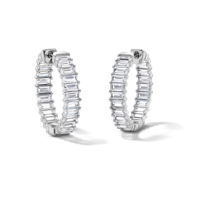 Solid Sterling Silver CZ Baguette Inside-Out Hoops