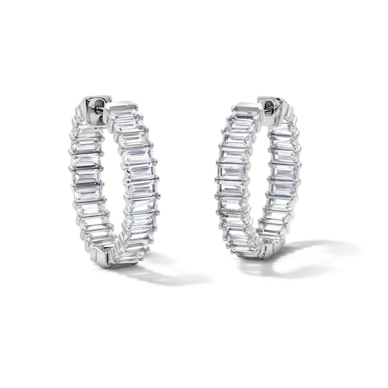 Solid Sterling Silver CZ Baguette Inside-Out Hoops