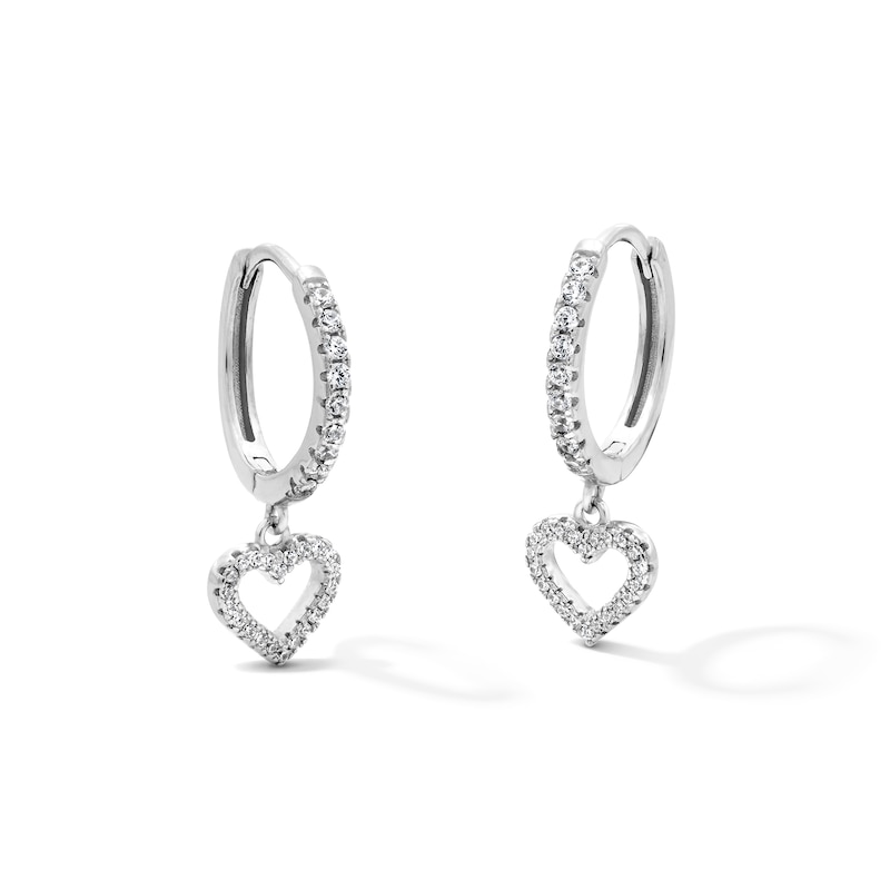Main Image 1 of Solid Sterling Silver CZ Heart Drop Huggie Hoop Earrings