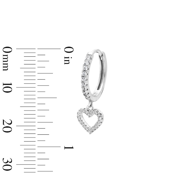 Solid Sterling Silver CZ Heart Drop Huggie Hoop Earrings