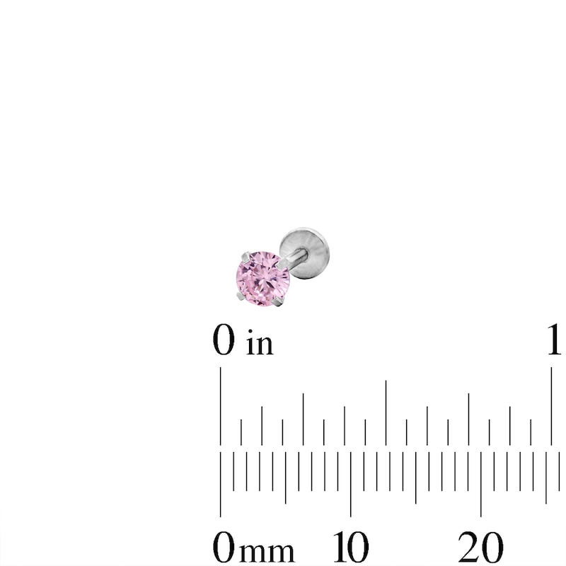 Main Image 4 of Semi-Solid Stainless Steel CZ Pink Stud Set - 16G 5/16"