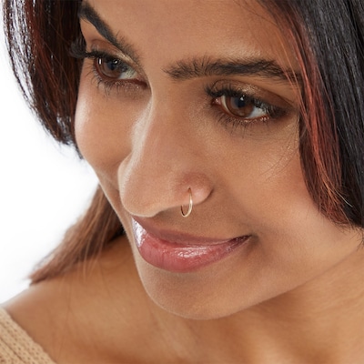 10K Semi-Solid Gold CZ Bone Nose Stud and Solid Nose Ring Set - 20G 3/8"