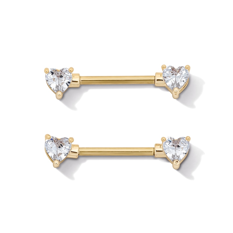 Yellow Ion Plated CZ Heart Barbell Set – 14G 1/2"