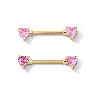 Yellow Ion Plated Pink CZ Heart Barbell Set – 14G 1/2"