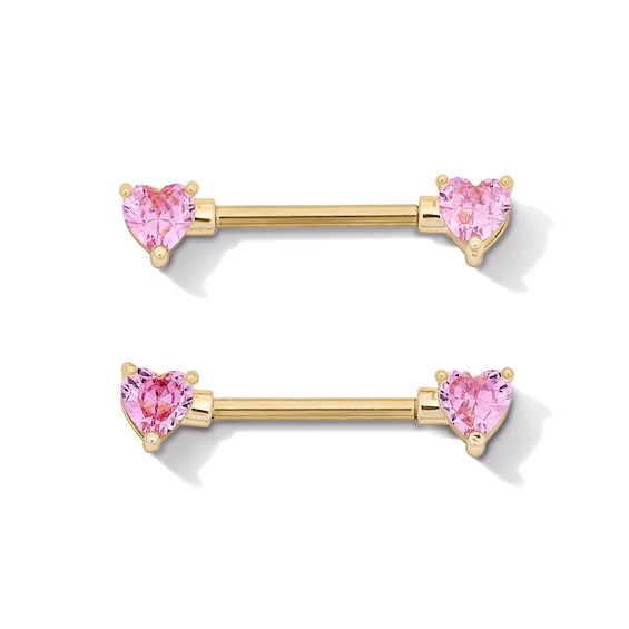 Yellow Ion Plated Pink CZ Heart Barbell Set – 14G 1/2"