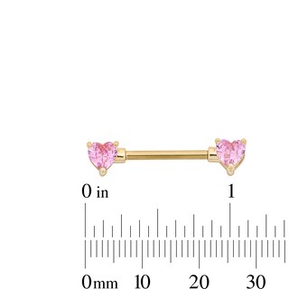 Yellow Ion Plated Pink CZ Heart Barbell Set – 14G 1/2"
