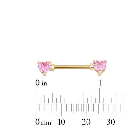 Yellow Ion Plated Pink CZ Heart Barbell Set – 14G 1/2"