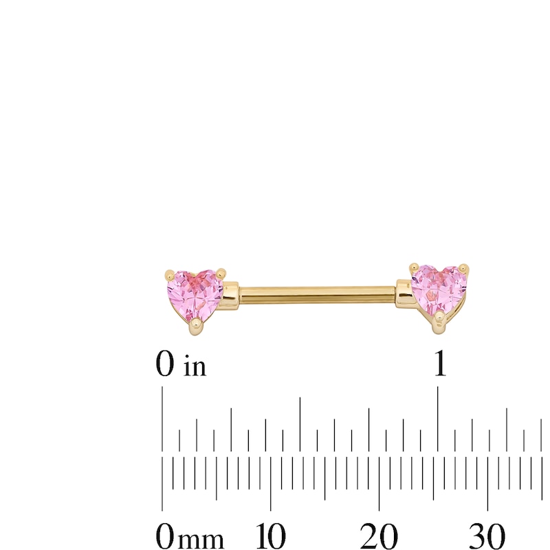 Yellow Ion Plated Pink CZ Heart Barbell Set – 14G 1/2"