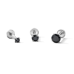 Semi-Solid Stainless Steel CZ Black Stud Set - 16G 5/16"