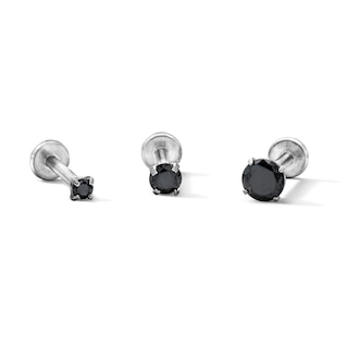 Semi-Solid Stainless Steel CZ Black Stud Set - 16G 5/16"