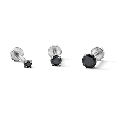 Semi-Solid Stainless Steel CZ Black Stud Set - 16G 5/16"