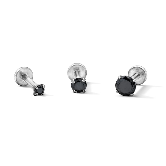 Semi-Solid Stainless Steel CZ Black Stud Set - 16G 5/16"